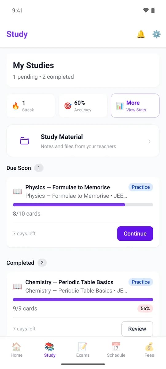 Student app on Android: Study and flashcards