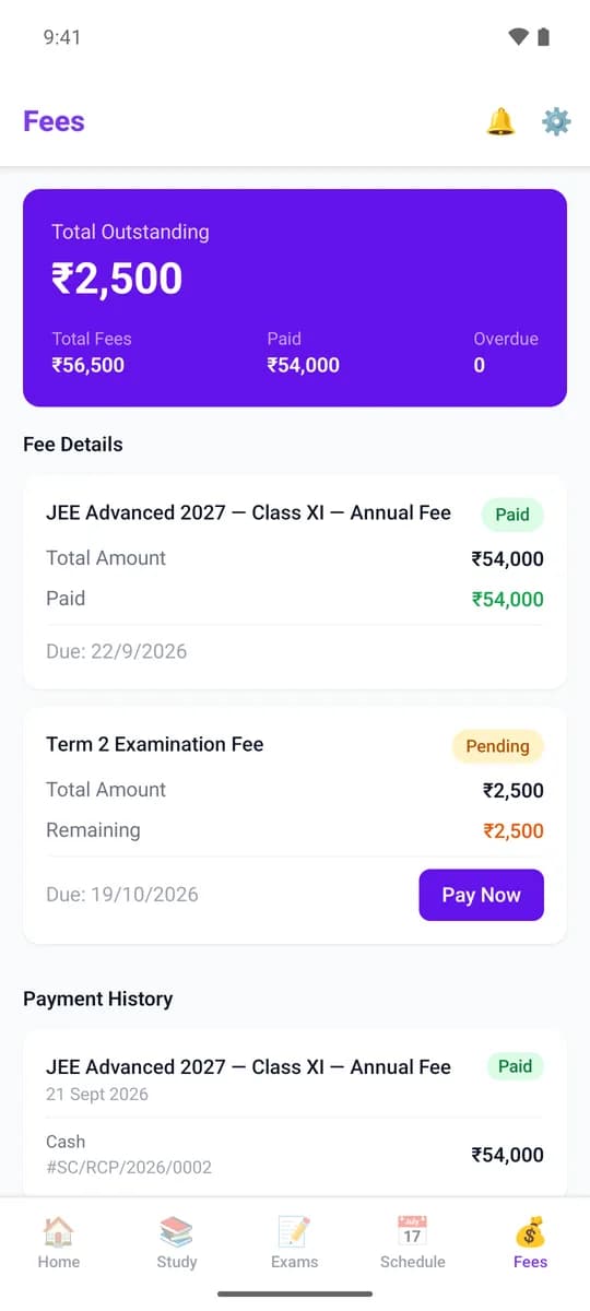 Student app on Android: Fees