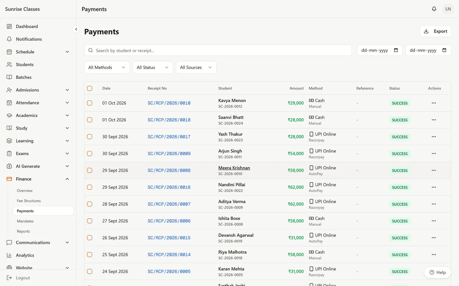 BatchManage web app: Payments